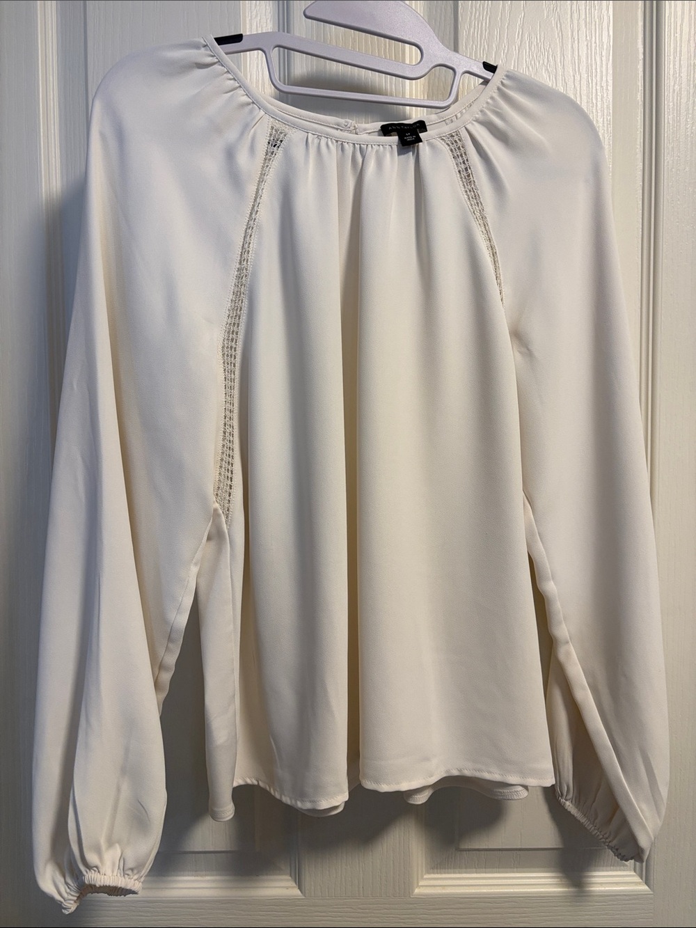 Ann Taylor Ivory Long-Sleeve Pleated Blouse